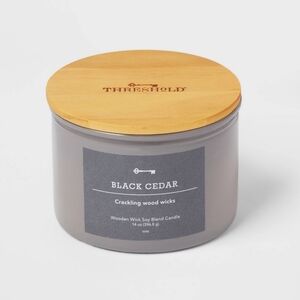 Wooden 3-Wick Candle with Paper Label Black Cedar